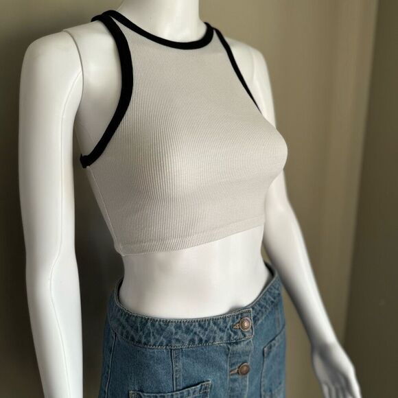 Zara White + Black Ribbed Halter Croo Top - Picture 2 of 5